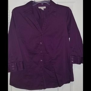 Dana Buchman Eggplant Button-Down Shirt, Size L